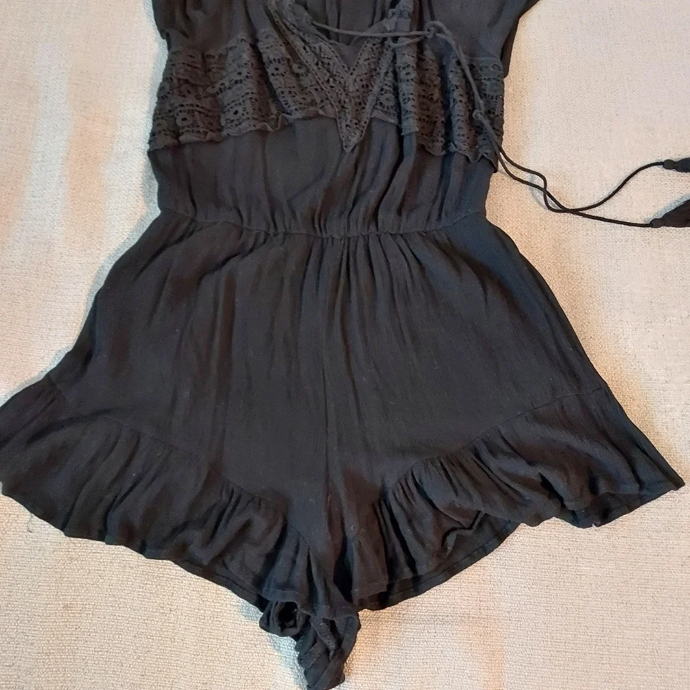 Umgee Gauze Ruffled Crochet Romper Sz-L